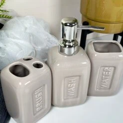 Darthome Limited 4 Piece Stadium Bathroom Accessory Set - Stone -Decor Garden Shop IMG E8614
