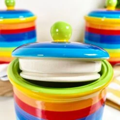 Darthome Limited 3x Rainbow Ceramic Kitchen Storage Canister Set 15cm -Decor Garden Shop IMG E9290 edited211