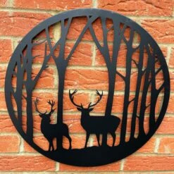 Darthome Limited Black Stags In Forest Silhouette Wall Art