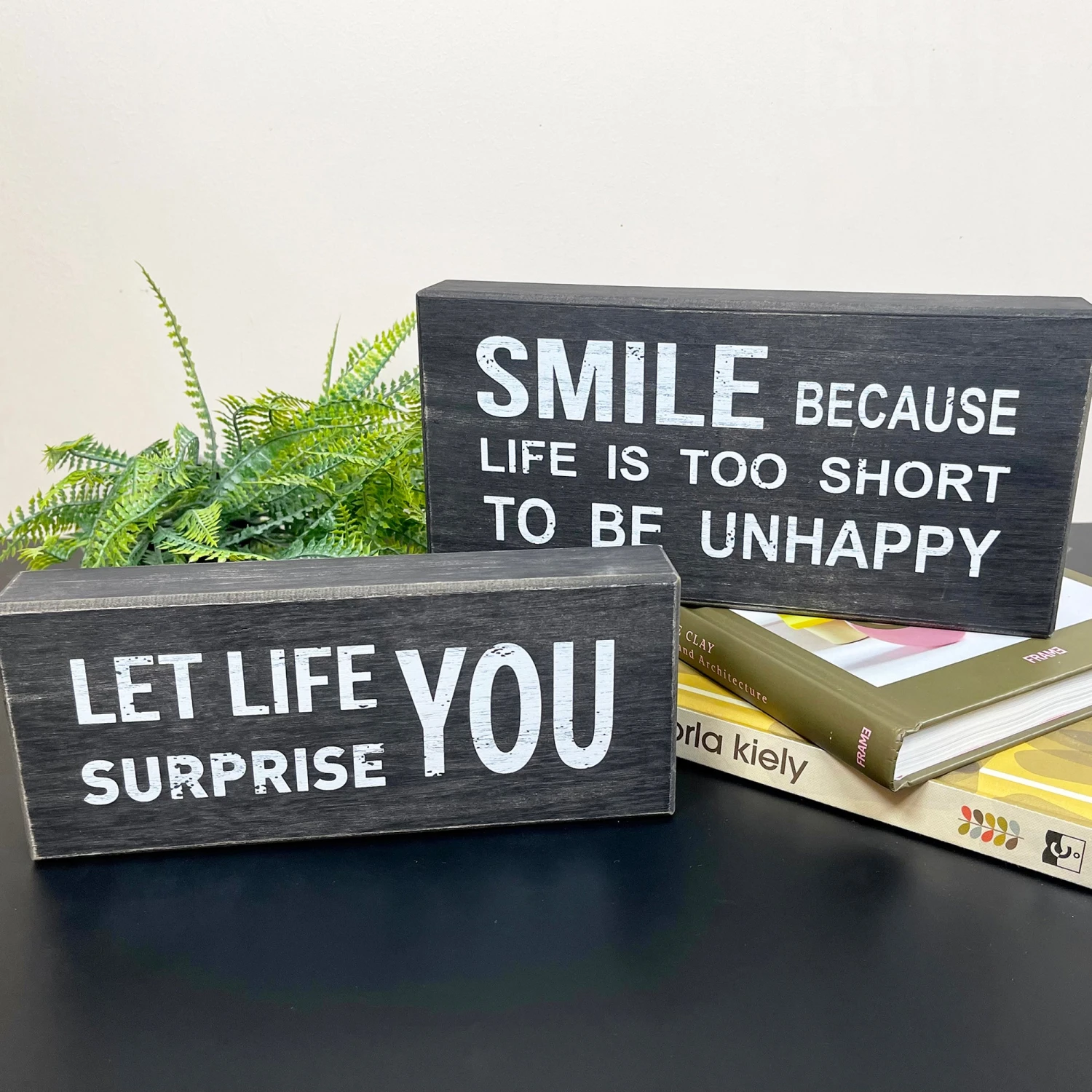 Darthome Limited Black Sentiment Message Blocks - Set Of 2 1 Darthome Limited Black Sentiment Message Blocks - Set Of 2