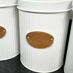 Darthome Limited White Ribbed Tea Coffee Sugar Canisters -Decor Garden Shop IMG E9700