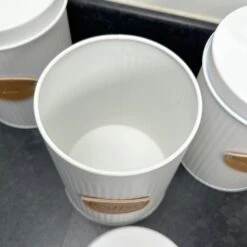 Darthome Limited White Ribbed Tea Coffee Sugar Canisters -Decor Garden Shop IMG E9716