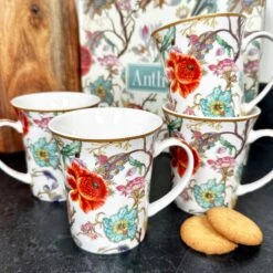 Darthome Limited Set Of 4 William Morris Anthina Mugs Gift Boxed