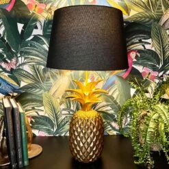 Darthome Limited Gold Pineapple Table Lamp W/ Black Fabric Shade