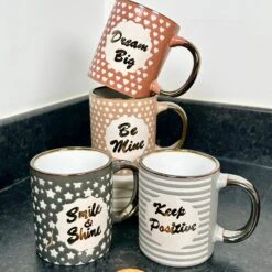 Darthome Limited Set Of 4 Metallic Positive Slogan Mugs