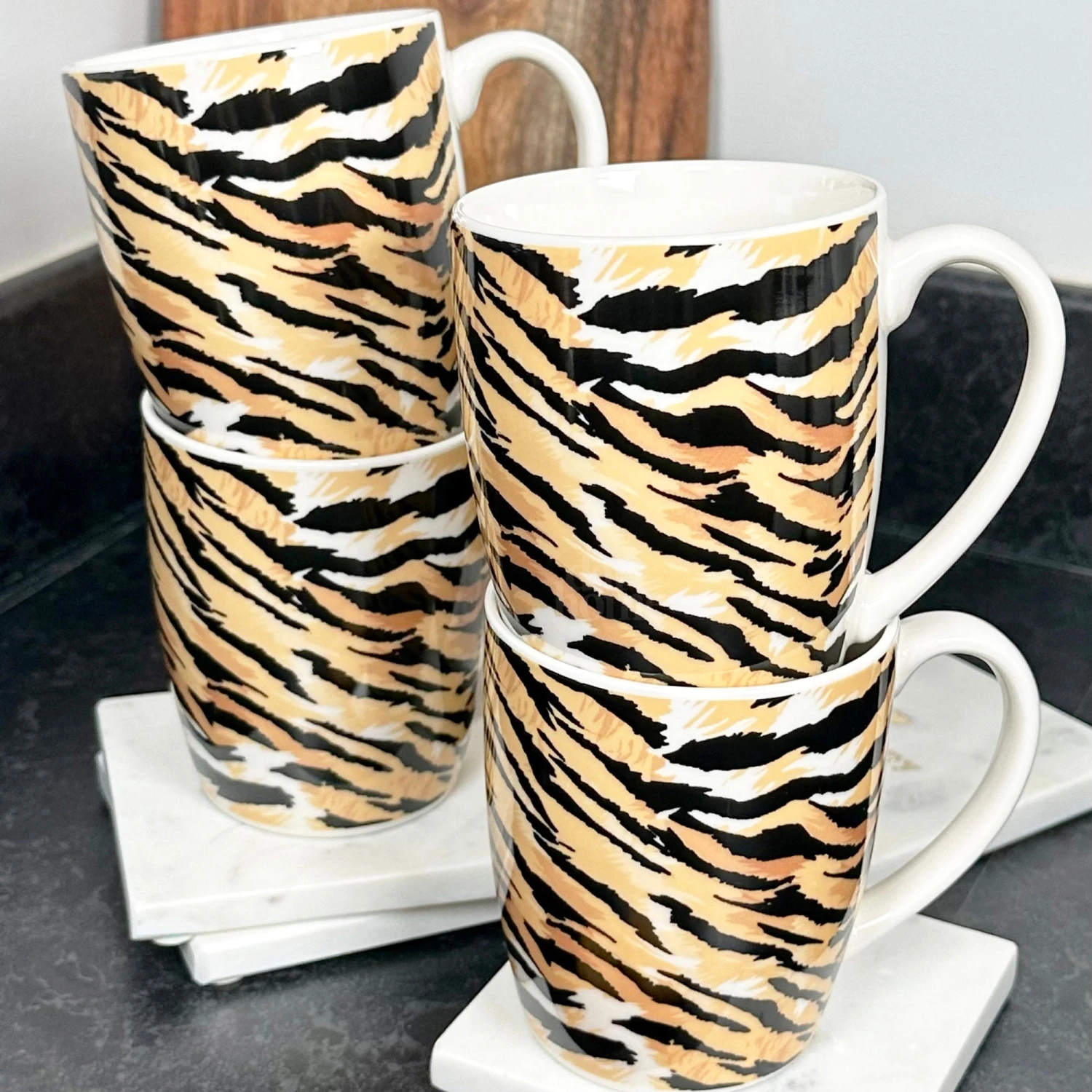 Darthome Limited Set Of 4 Tiger Print 330ml Mugs 6 Darthome Limited Set Of 4 Tiger Print 330ml Mugs - Image 6