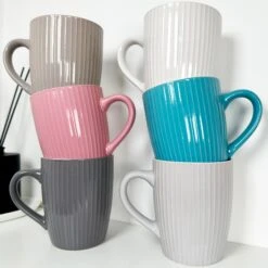 Darthome Limited Set Of 6 Ribbed 370ml Mugs