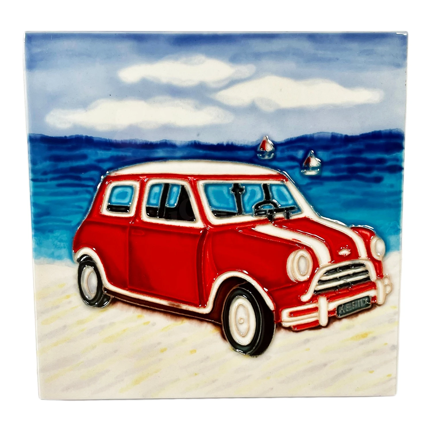 Darthome Limited Red Car On Beach Ceramic Tile Wall Art 5 Darthome Limited Red Car On Beach Ceramic Tile Wall Art - Image 5