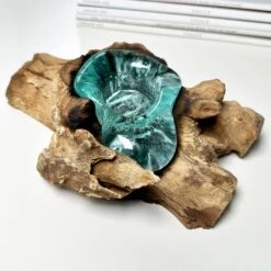 Darthome Limited Molten Tea Light Holder On Teak Root Stand