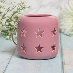 Darthome Limited Ceramic Pink Star Tea Light Candle Lantern 10cm
